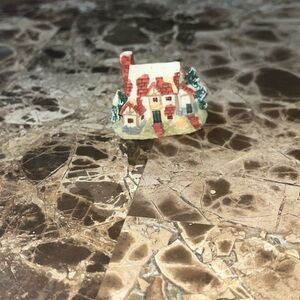 Vintage Miniature Resin English Tudor Cottage Figurine - Small Snow-Capped House